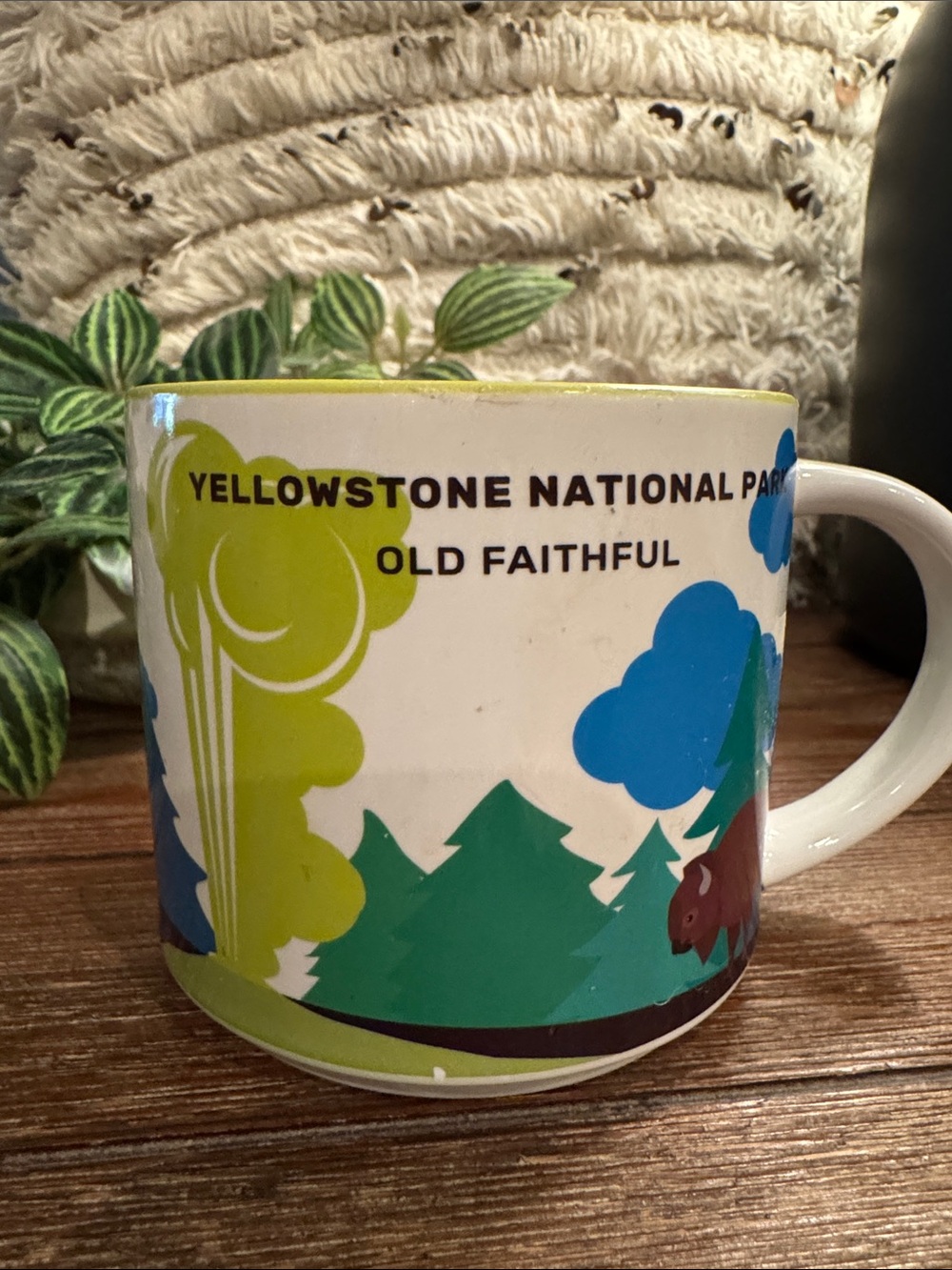 Yellowstone National Park Old Faithful Ceramic Mug - White with Green & Blue